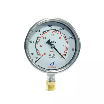 Arbuda 4 Inch Stainless Steel Analog Vacuum Gauge Bottom Connection Without Glycerin (Range -760 mmHG to 0)